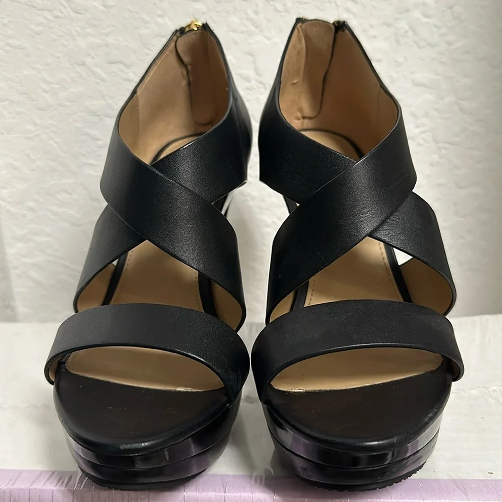 Michael Kors Black Leather Crisscross Platform Heels